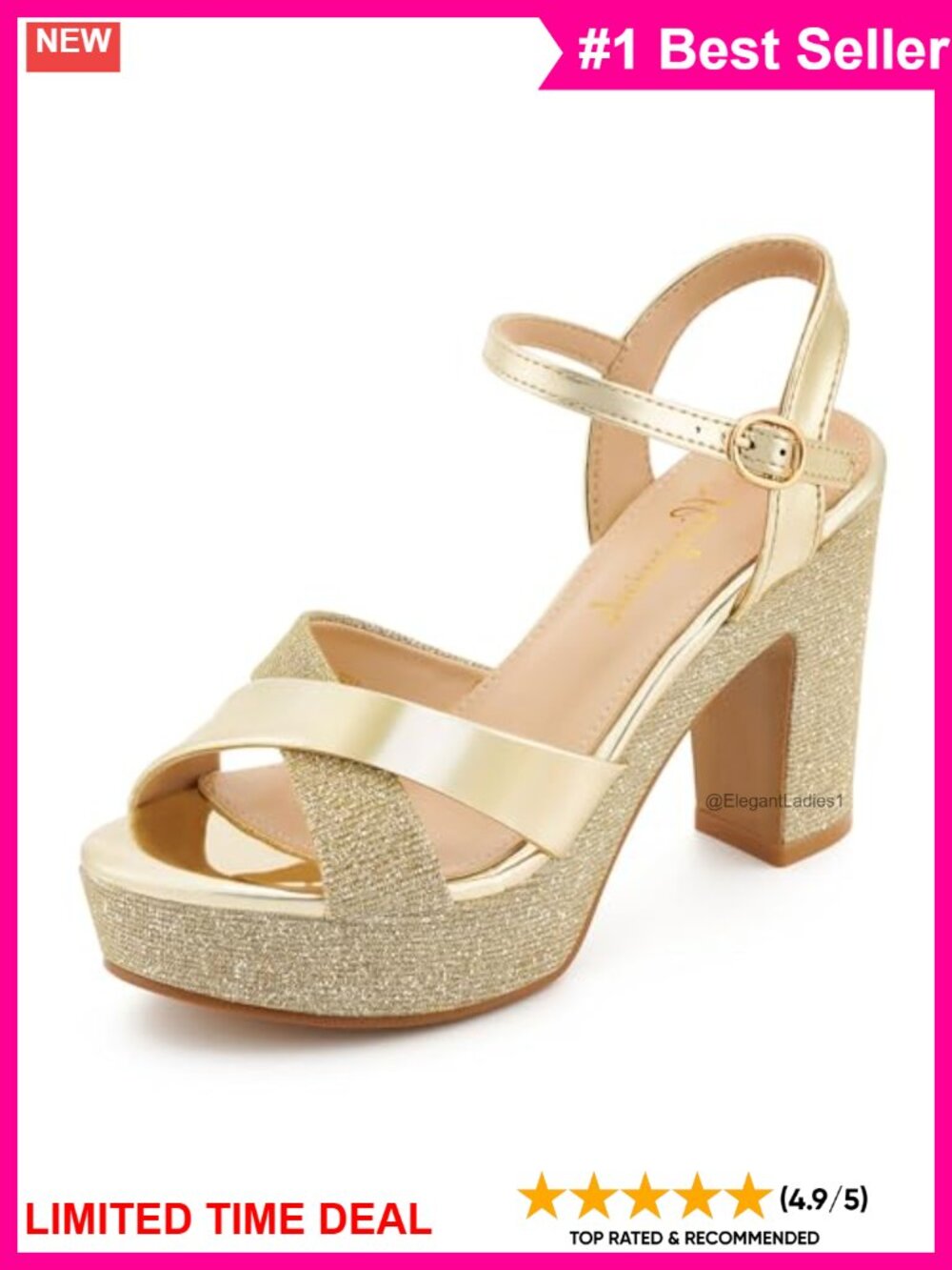 Platform Heeled Sandals Sparkly High Heels with Ankle Strap